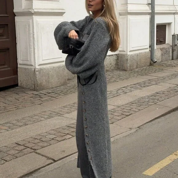 Dark Grey Casual Women's Deep V-Neck Long Cardigan - Picture 5 of 5